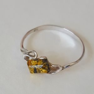 Light green Baltic Amber sterling silver ring